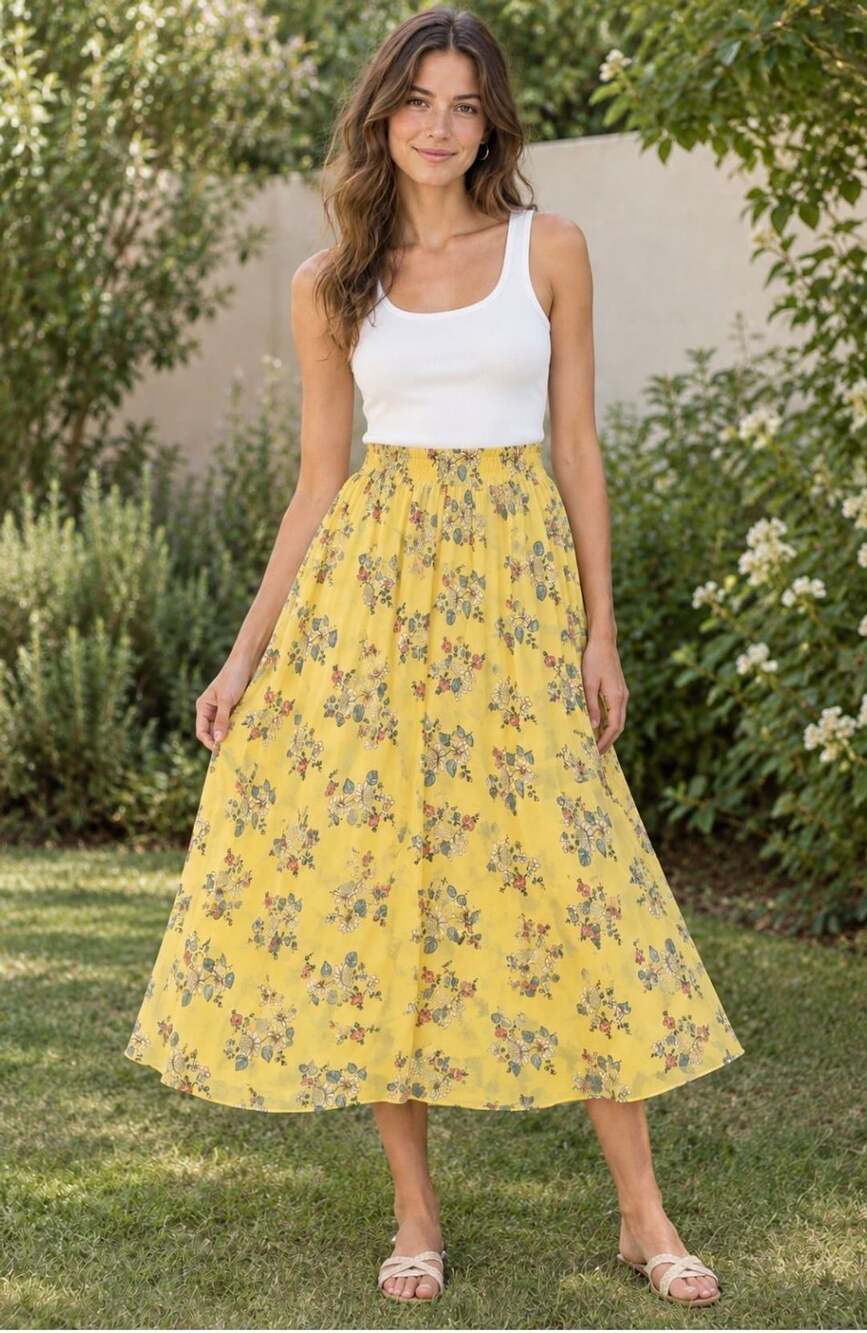 Max Studio Yellow Floral Skirt - Medium